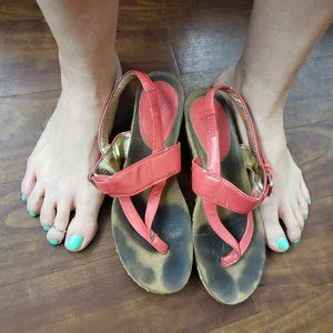Women's Well Worn Style & Co. Pink Leather Wedge Sandals Sz 7